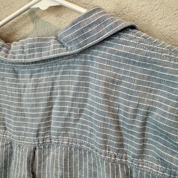 Tommy Bahama Blue White Stripe Linen Blend Short Sleeve Button Front Shirt L EUC - Picture 7 of 7